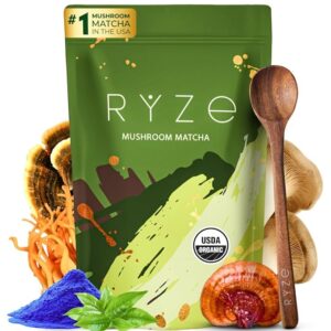 RYZE SUPERFOODS Mushroom Matcha, USDA Organic with 6 Adaptogenic Mushrooms and Ceremonial-Grade