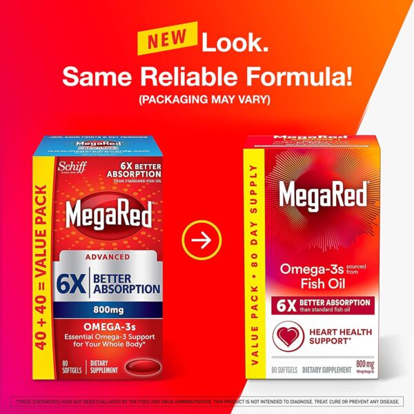 MegaRed 6X Advanced Absorption Omega 3 Fish Oil Supp. 500mg 80 Softgels - Image 6