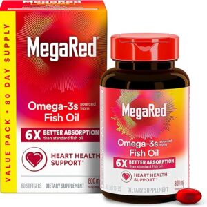 MegaRed 6X Advanced Absorption Omega 3 Fish Oil Supp. 500mg 80 Softgels