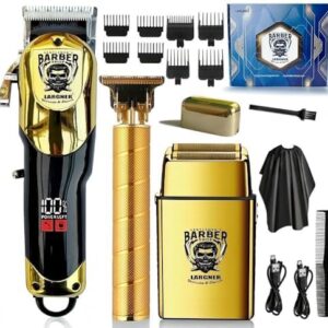 Hair Clippers for Men Professional-Rechargeable 3 Piece Barber Hair Cutting Kit LED Display Men's Grooming Kit