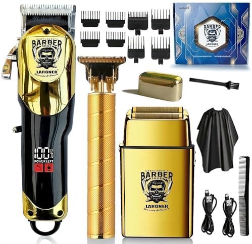 Hair Clippers for Men Professional-Rechargeable 3 Piece Barber Hair Cutting Kit LED Display Men's Grooming Kit