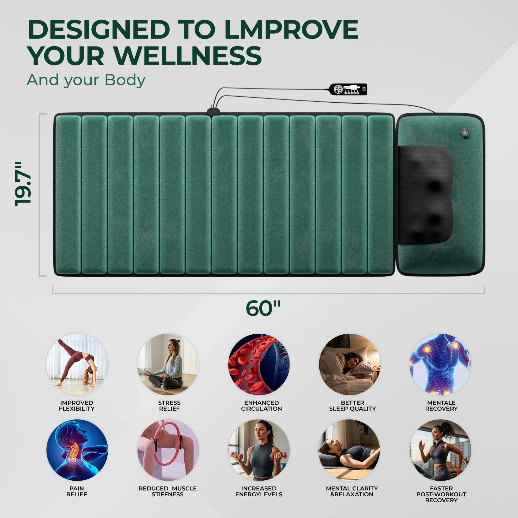 Full Body Massage Mat with Heat, Tissue Pain Relief,10 Vibrating Motors and 9 Speed Settings Relax - Image 4