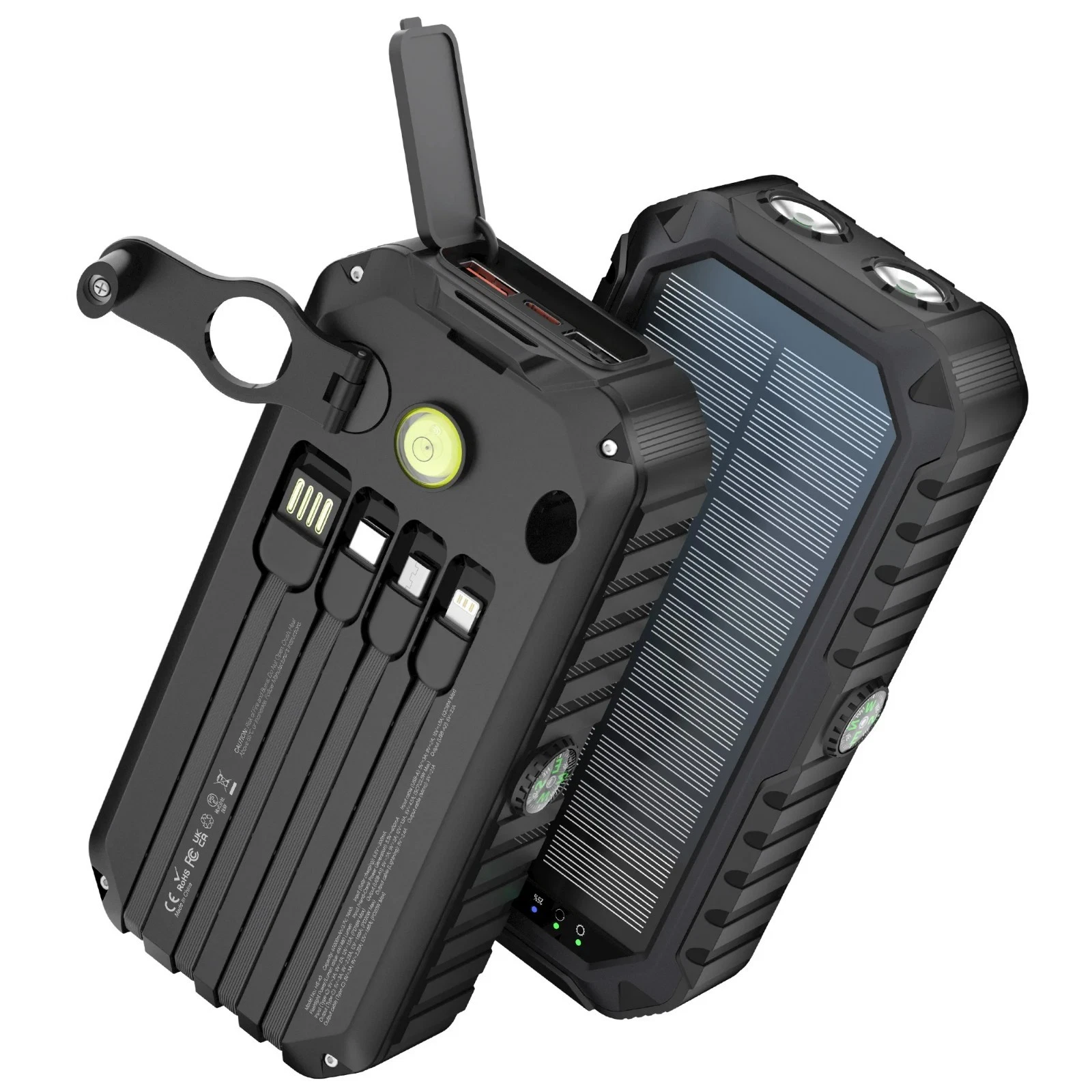 40,000Mah Solar Power Bank w/ Hand Crank & 4 Cables,Dual Usb/Type-C Fast Chargin