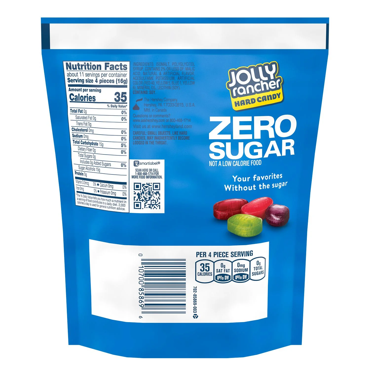 Jolly Rancher Zero Sugar Assorted Fruit Flavored Hard Candy, Bag 6.1 oz - Image 2